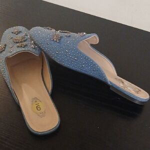 Chic Blue Embellished Women's Mules